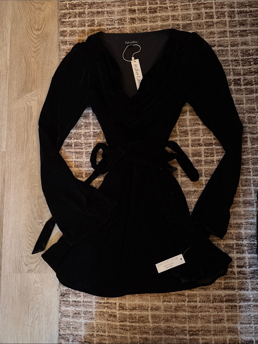 For Love and Lemons Velvet Mini Cowl Neck Dress - Black Medium